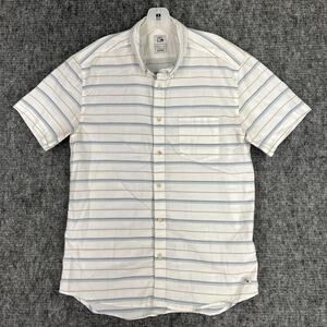 Quiksilver Shirt Mens Large White Striped Modern Button-Up‎ Board Beach Casual